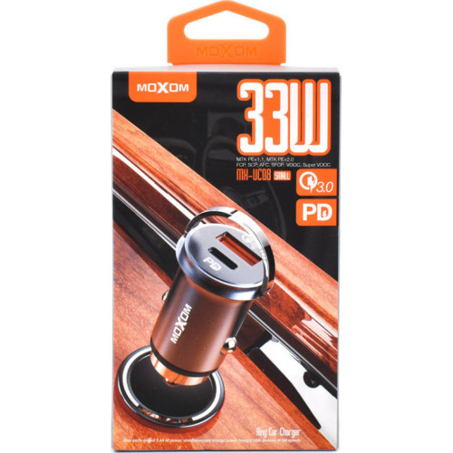 Moxom Φορτιστής Αυτοκινήτου 33W 3.6A με Θύρες: 1xUSB 1xType-C Μαύρος