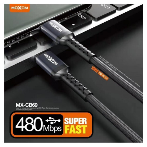 Moxom Braided USB 2.0 Cable USB-C male - USB-C 100W Μαύρο 1m