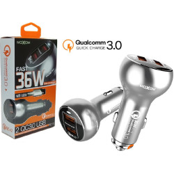 Moxom Φορτιστής Αυτοκινήτου KC-13 36W 3A Γρήγορης Φόρτισης με Θύρες: 2xUSB μαζί με Καλώδιο Lightning Ασημί