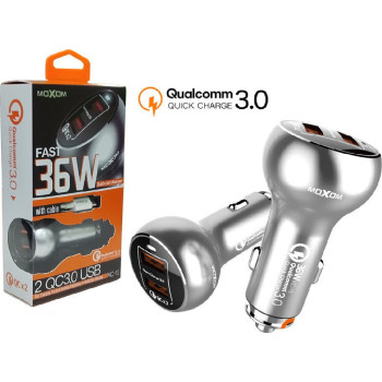 Moxom Φορτιστής Αυτοκινήτου KC-13 36W 3A Γρήγορης Φόρτισης με Θύρες: 2xUSB μαζί με Καλώδιο Lightning Ασημί