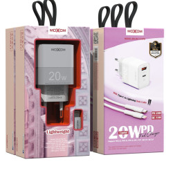 Moxom Φορτιστής με Θύρα USB-A και Θύρα USB-C και Καλώδιο USB-C - Lightning 20W Λευκός (MX-HC134PD)