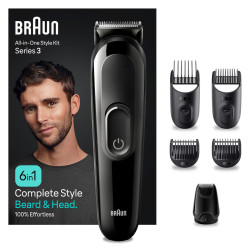 Braun 6-in-1 Style Kit 3 Σετ Επαναφορτιζόμενης Κουρευτικής Μηχανής Μαύρο MGK3410