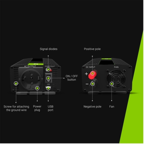 Green Cell Inverter Αυτοκινήτου Τροποποιημένου Ημιτόνου 300W για Μετατροπή 12V DC σε 230V AC με 1xUSB