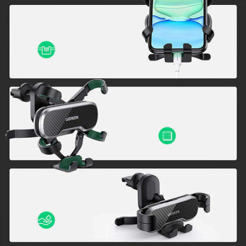 Ugreen Βάση Κινητού Αυτοκινήτου Gravity Phone Holder Black με Ρυθμιζόμενα Άγκιστρα Μαύρη