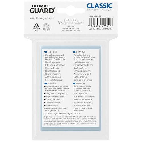 Ultimate Guard Classic Soft Sleeves Standard Size Tranparent