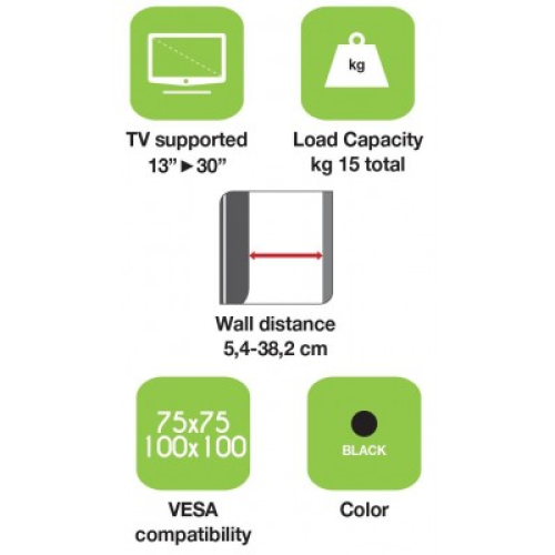 Techly ICA-LCD 923B Βάση τοίχου για τηλεόραση LED LCD Full-Motion 13-30"