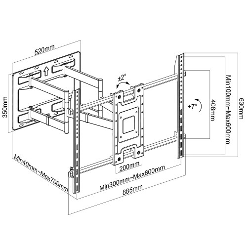 TECHLY ICA-PLB 193 ΒΑΣΗ ΤΟΙΧΟΥ ΓΙΑ ΤΗΛΕΟΡΑΣΗ LCD-LED FULL MOTION 55-100'