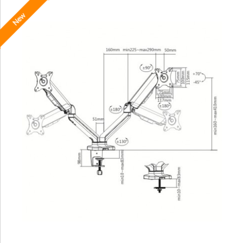 TECHLY ICA-LCD 462B EΠΙΤΡΑΠΕΖΙΑ ΒΑΣΗ ΔΙΠΛΗΣ ΟΘΟΝΗΣ 17-32΄ΜΕ ΕΛΑΤΗΡΙΟ ΑΕΡΙΟΥ ΜΑΥΡΗ