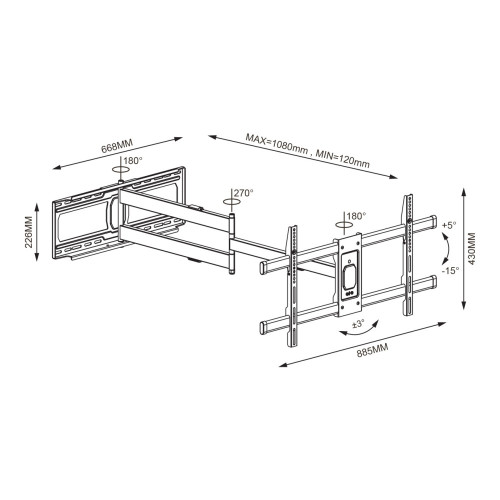 TECHLY ICA-PLB 721 Extra Long Full Motion Wall Bracket για τηλεοράσεις 42-80"