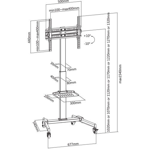 TECHLY ICA-TR21L ΤΡΟΧΗΛΑΤΗ ΒΑΣΗ ΤΗΛΕΟΡΑΣΗΣ LCD/LED/PLASMA ΜΕ ΡΑΦΙ ΣΤΗΡΙΞΗΣ