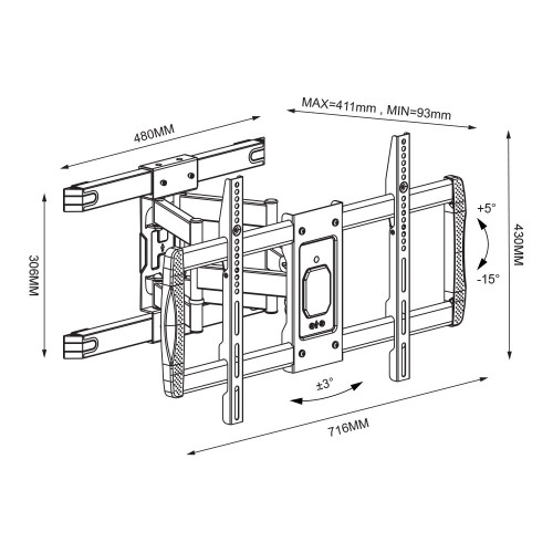 TECHLY ICA-PLB 473 ΒΑΣΗ ΤΗΛΕΟΡΑΣΗΣ ΤΟΙΧΟΥ ΜΕ ΔΙΠΛΟ ΒΡΑΧΙΟΝΑ FULL-MOTION 42'-75'