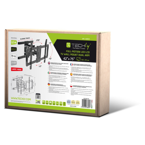 TECHLY ICA-PLB 473 ΒΑΣΗ ΤΗΛΕΟΡΑΣΗΣ ΤΟΙΧΟΥ ΜΕ ΔΙΠΛΟ ΒΡΑΧΙΟΝΑ FULL-MOTION 42'-75'