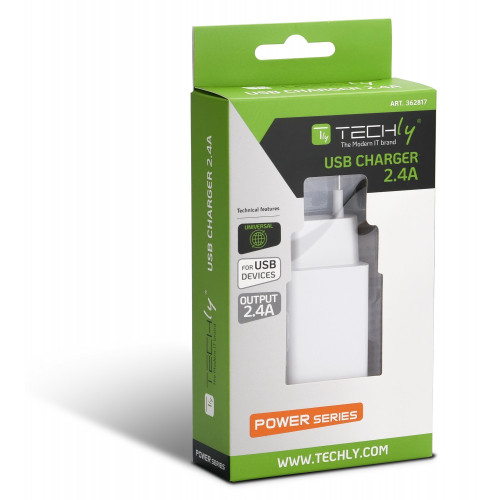 TECHLY IPW-USB-24WH Φορτιστής τοίχου USB-A 5V 2.4A για Smartphone ή Tablet